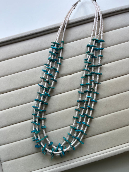 Turquoise & Shell Multi-Strand Beaded Necklace - 25"
