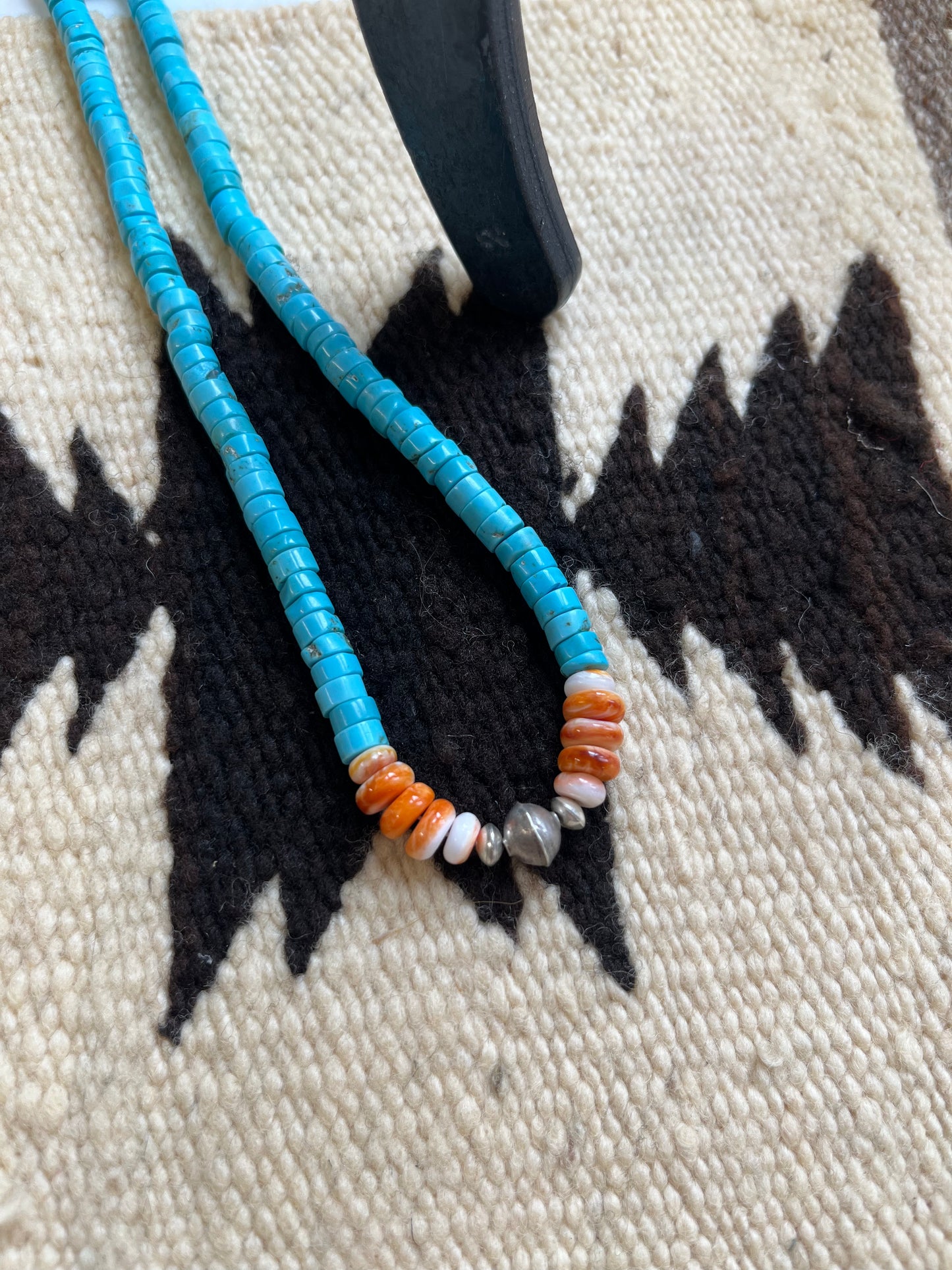 Turquoise, Spiny Oyster and Navajo Pearls Necklace - 17"