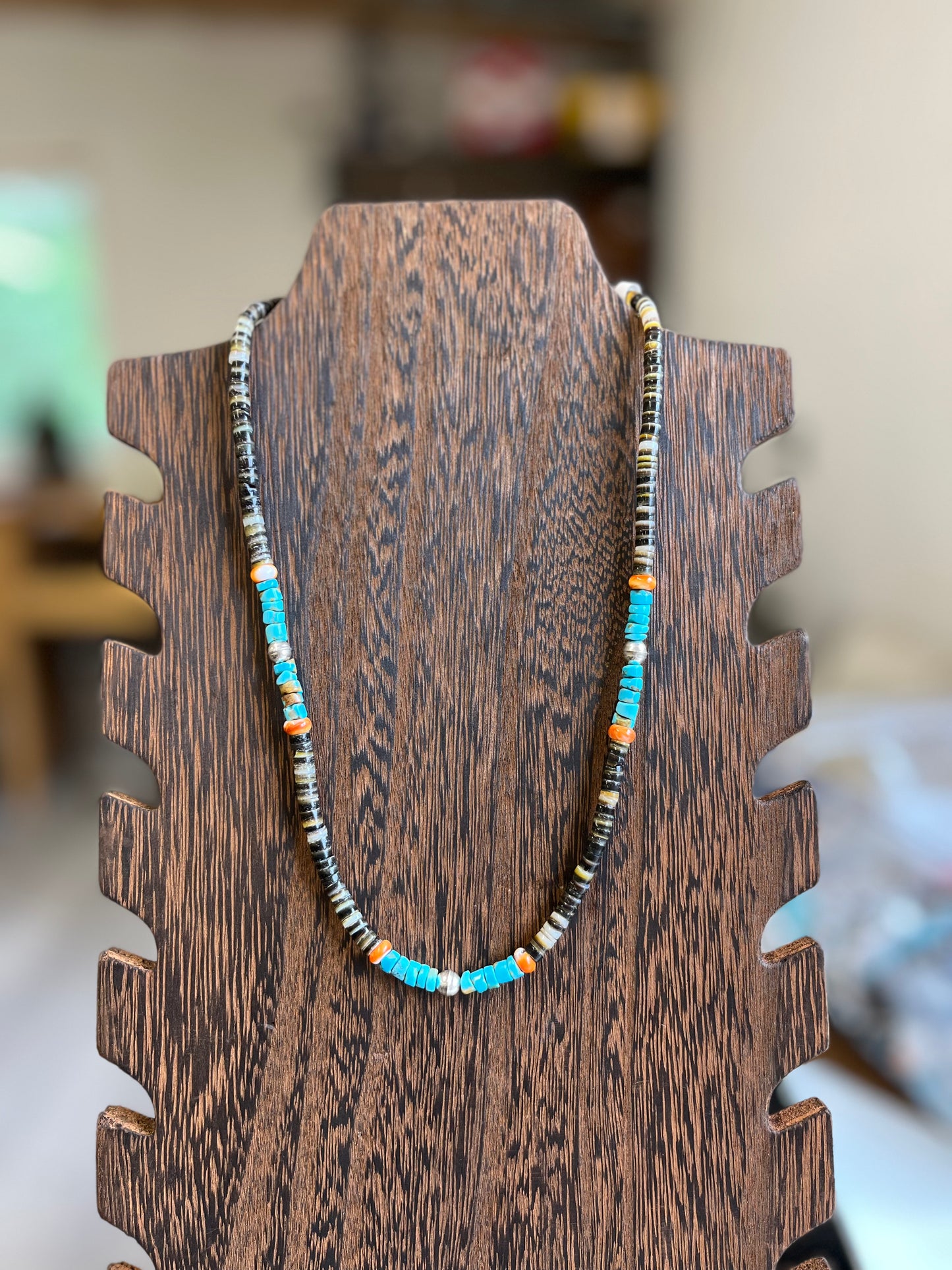 Shell Spiny Oyster Turquoise and Navajo Pearl Necklace - 19"