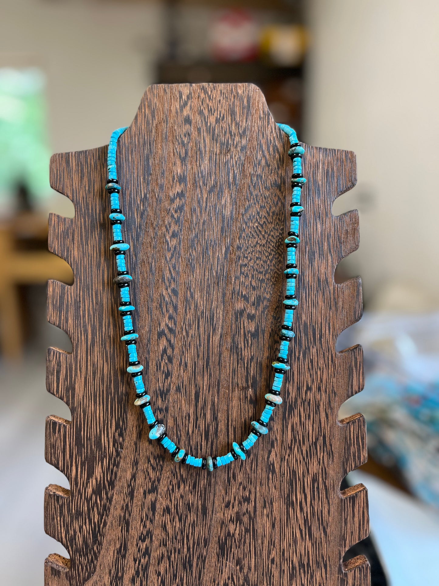 Black Agate and Turquoise Necklace - 20"