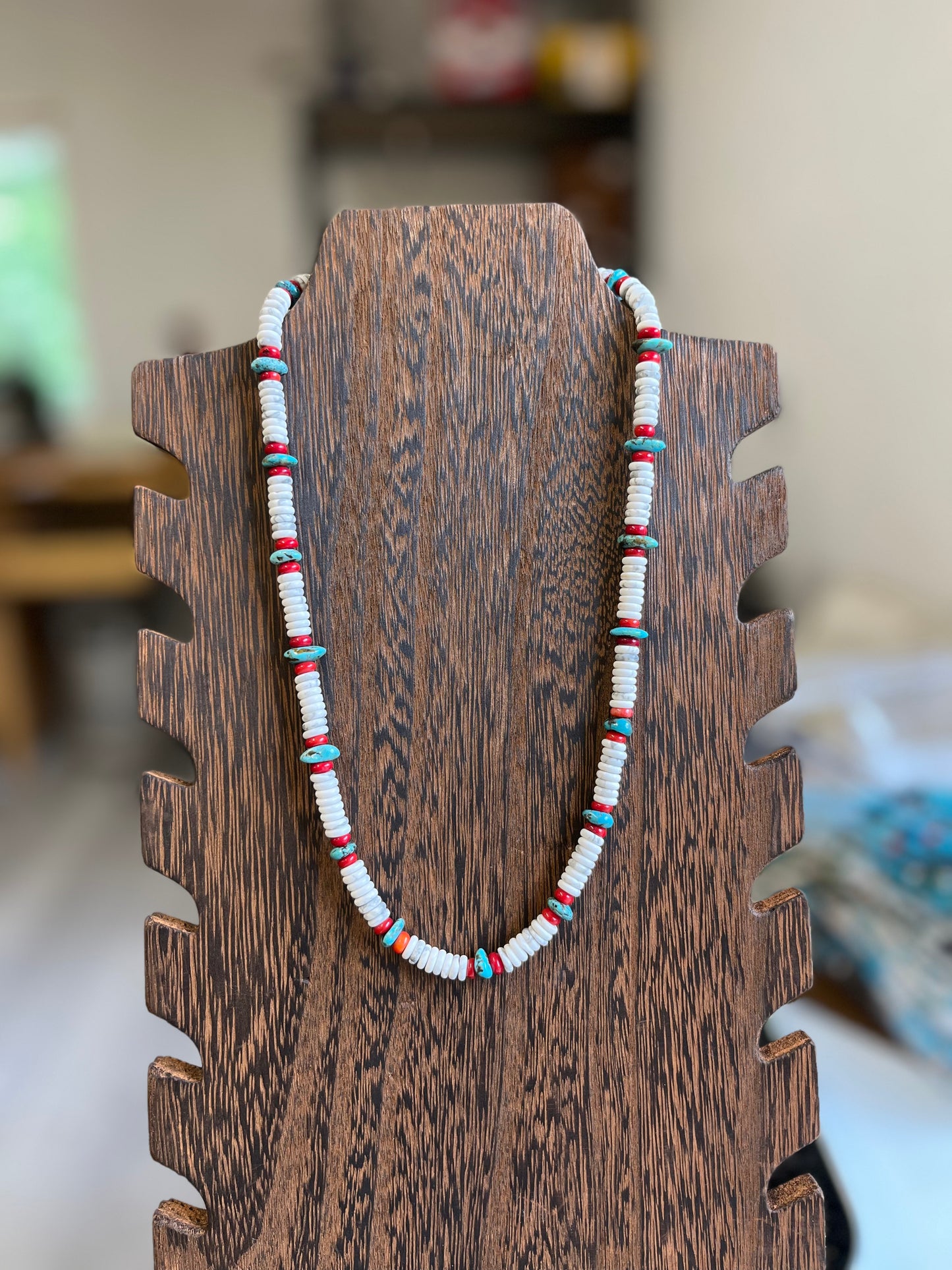 White Buffalo Coral and Turquoise Chip Necklace - 20"