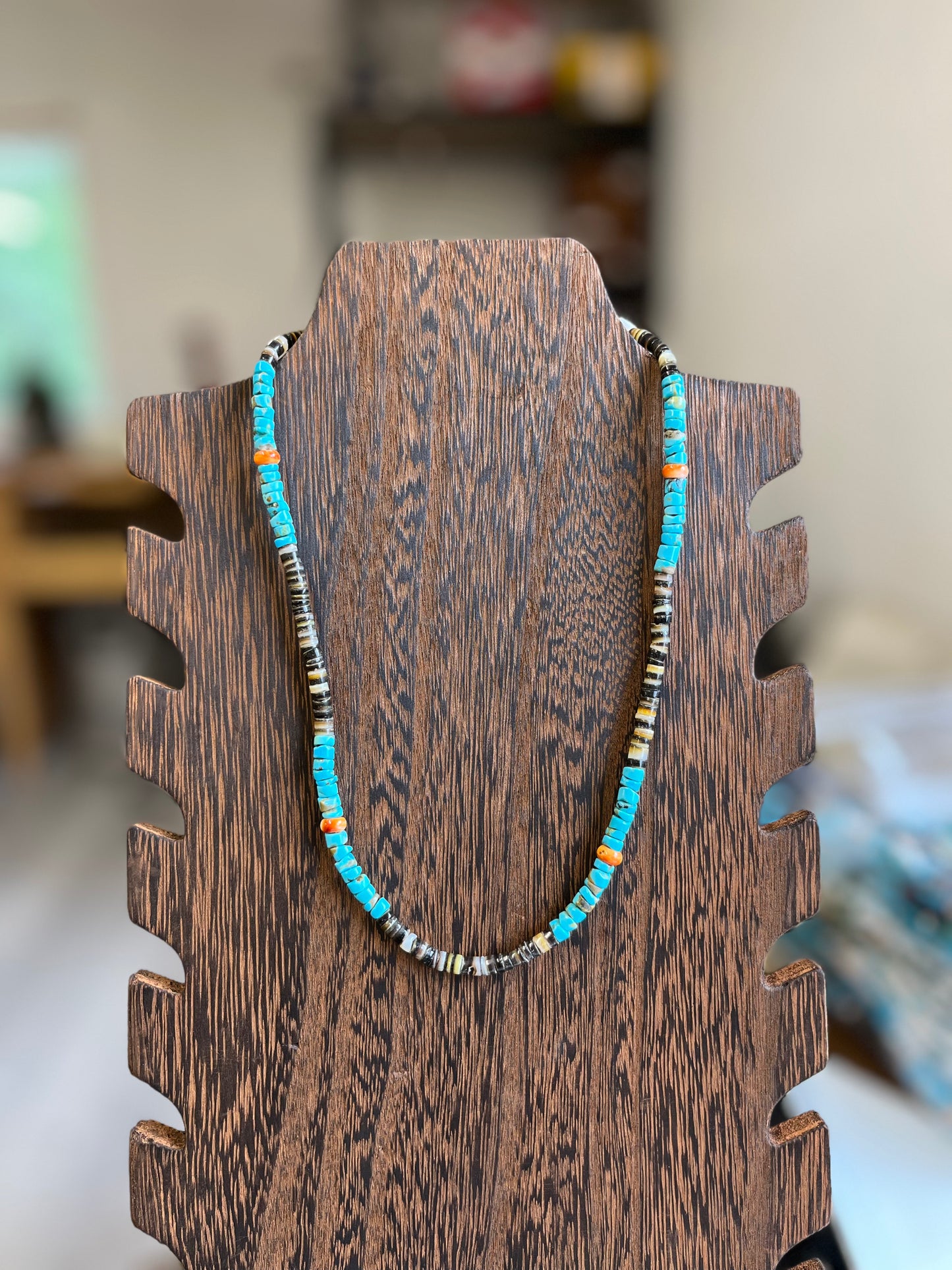 Shell, Turquoise, and Spiny Oyster Necklace - 18"