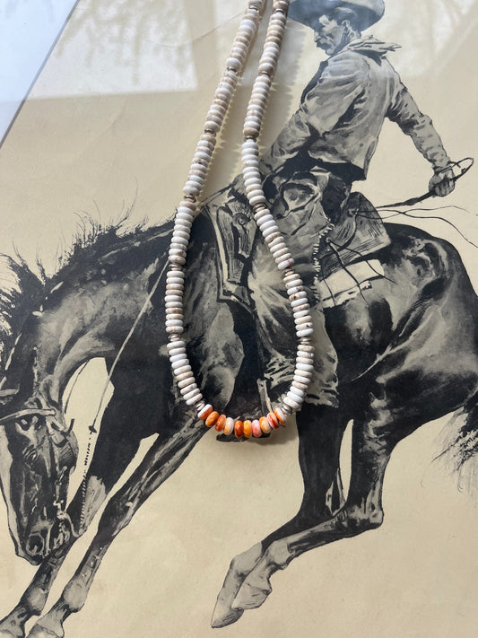 Navajo Pearl, White Buffalo & Spiny Oyster Necklace