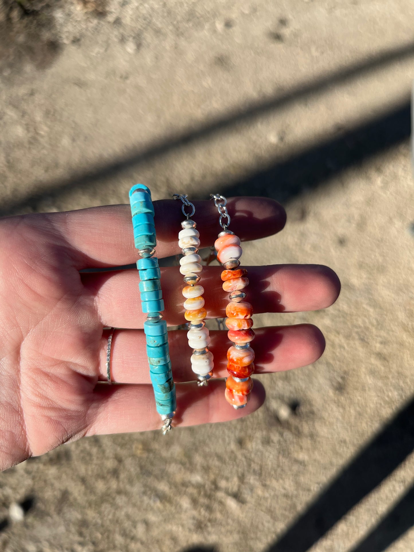 White Buffalo, Spiny Oyster, and Navajo Pearl beaded bracelet