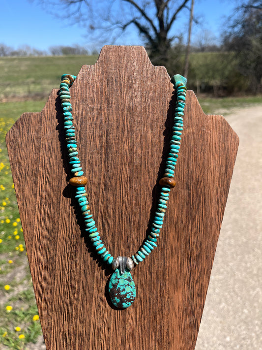Rough Turquoise & Navajo Pearl Pendant Necklace