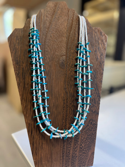 Turquoise & Shell Multi-Strand Beaded Necklace - 25"