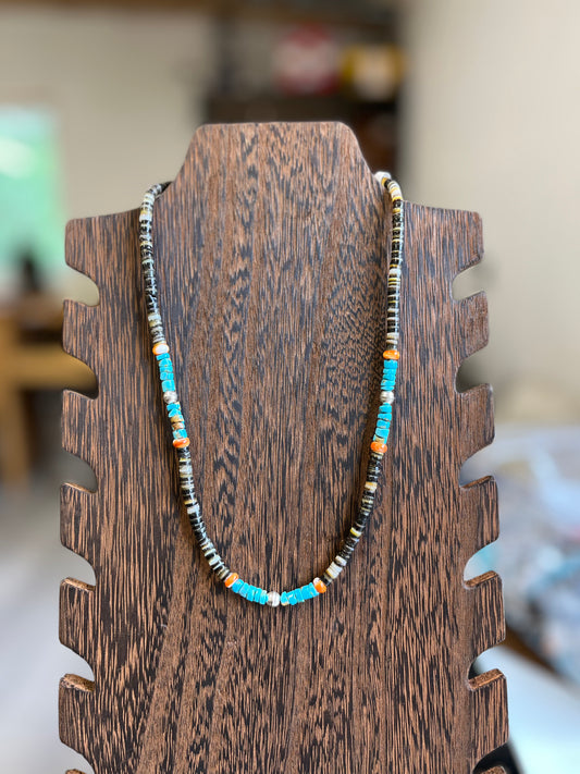 Shell Spiny Oyster Turquoise and Navajo Pearl Necklace - 19"