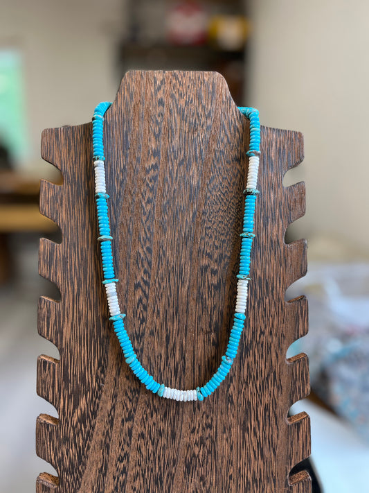 Turquoise and White Buffalo Necklace - 21"