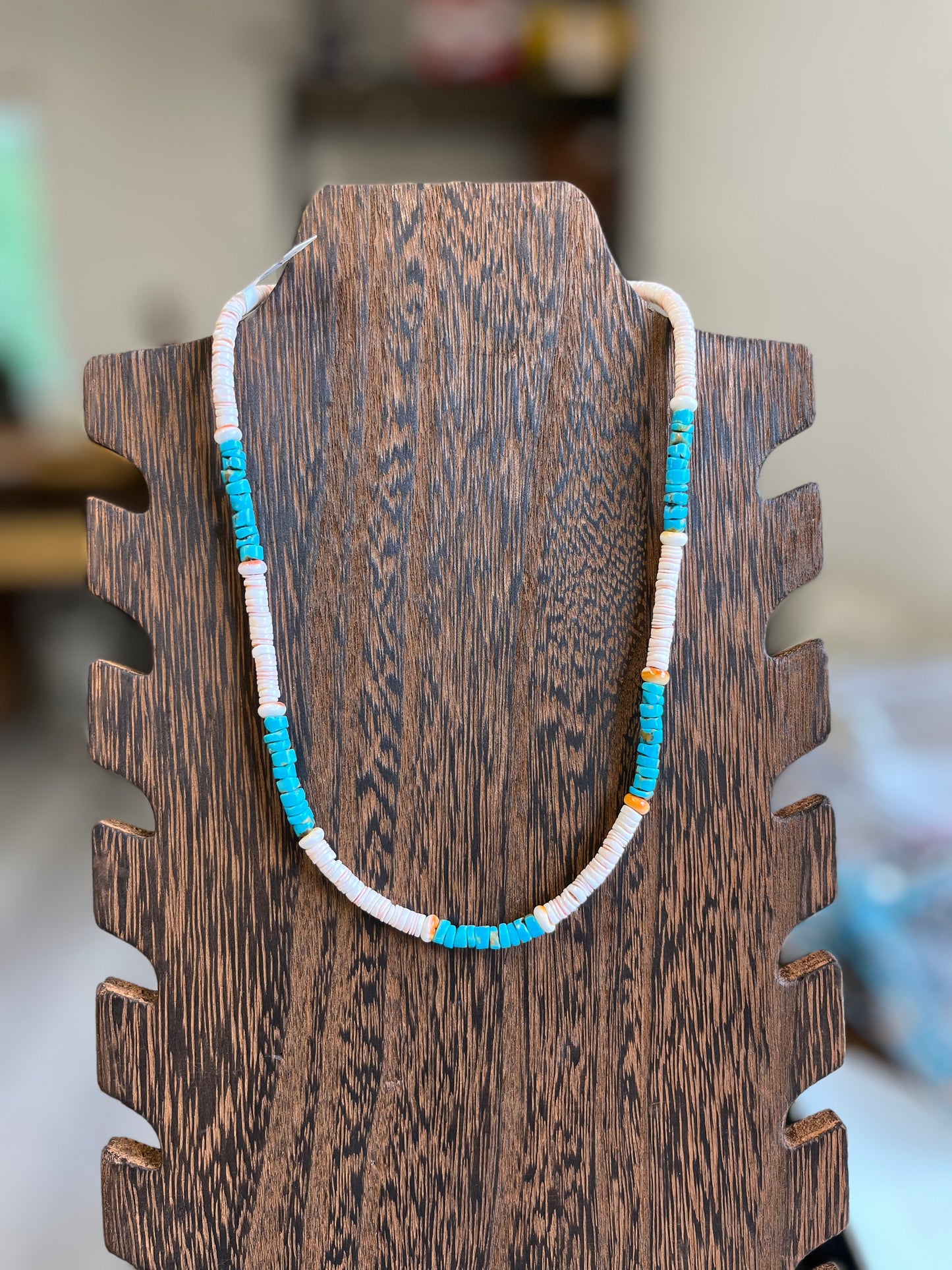 Spiny Oyster, Pink Conch & Turquoise Necklace - 18"