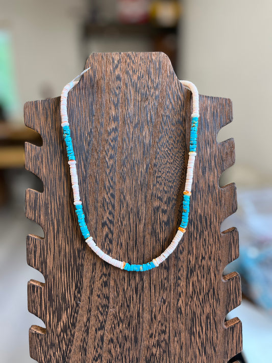 Spiny Oyster, Pink Conch & Turquoise Necklace - 18"
