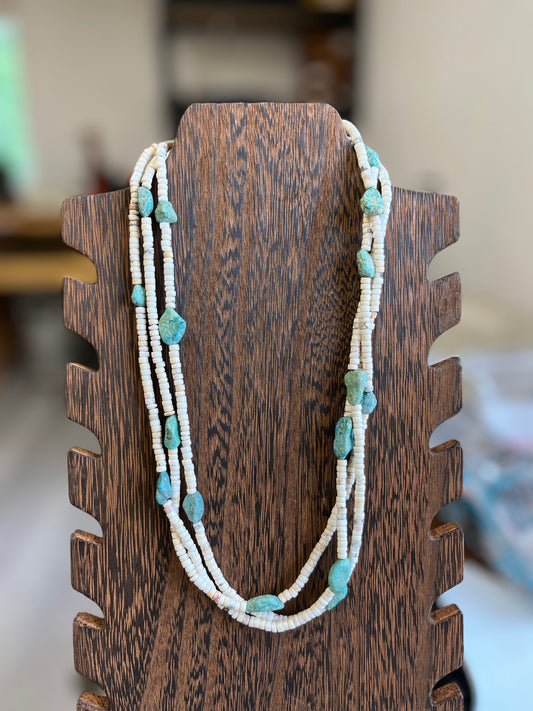 Triple Strand Turquoise Nugget Necklace - 21"