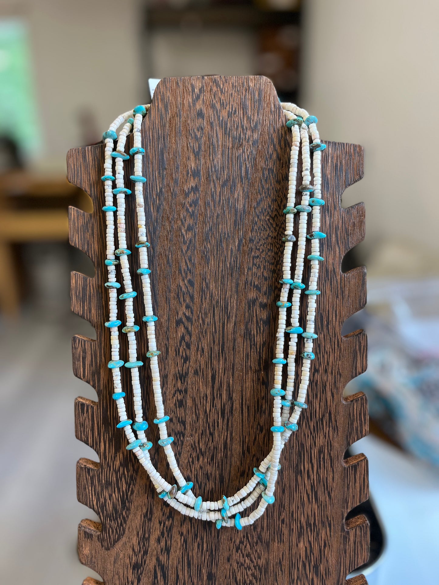 Triple Strand Turquoise Chip Necklace - 24"