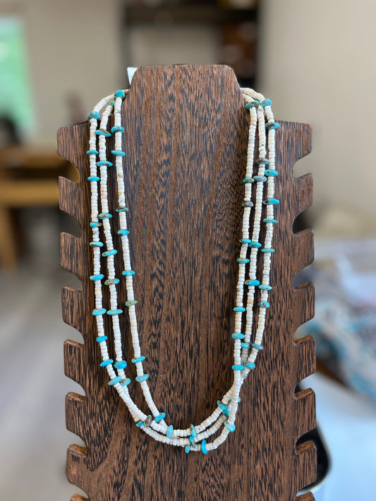 Triple Strand Turquoise Chip Necklace - 24"