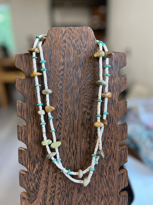 Double Strand Turquoise Nugget and Chip Necklace - 22"