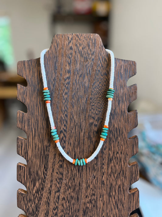Howlite, Turquoise, and Spiny Oyster Necklace