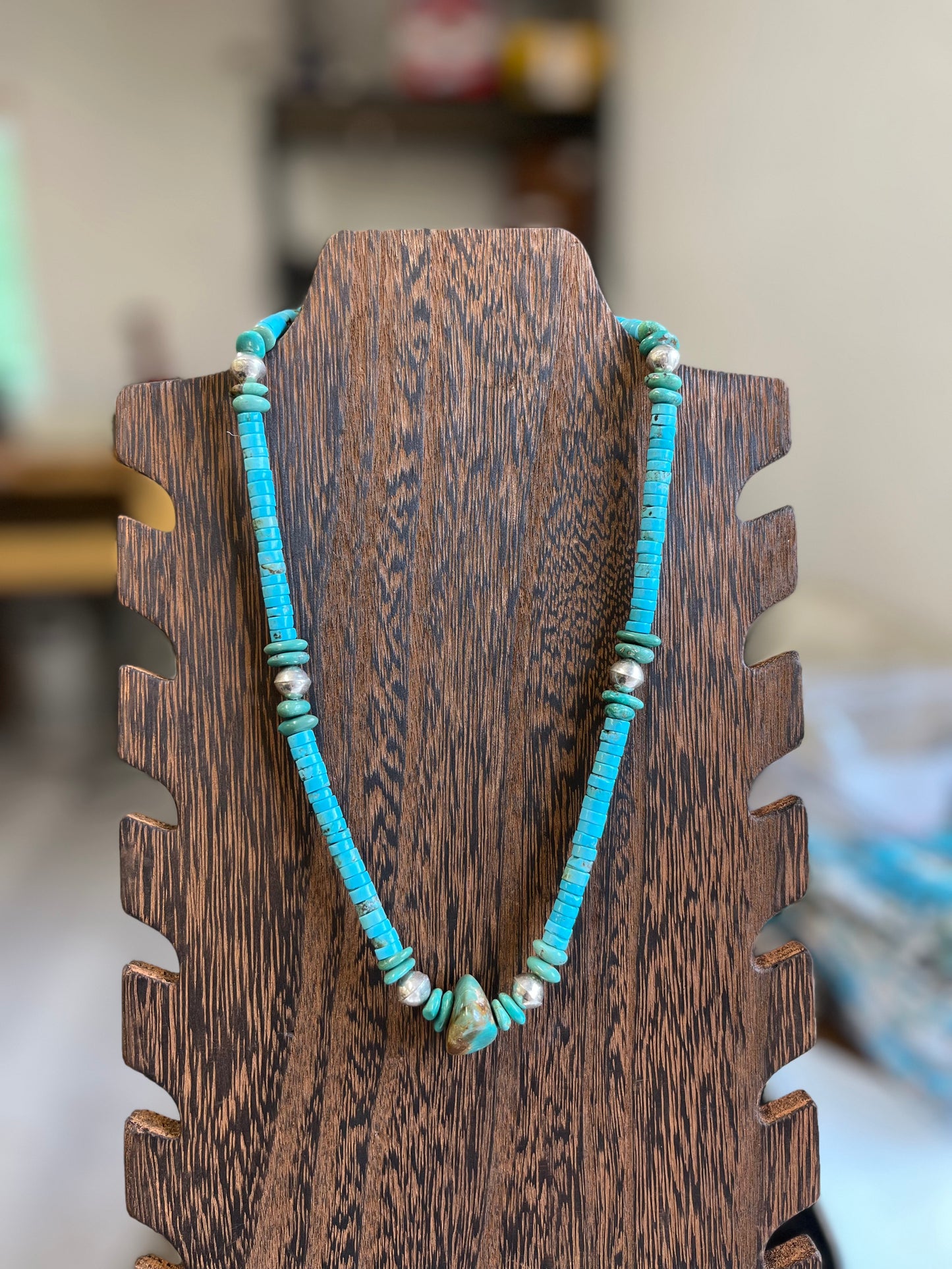 Turquoise Nugget, Navajo Pearl and Heishi Necklace - 20"