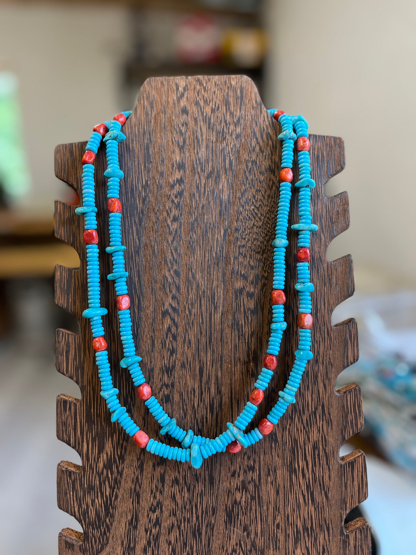 Coral and Turquoise Double Strand Necklace - 22"