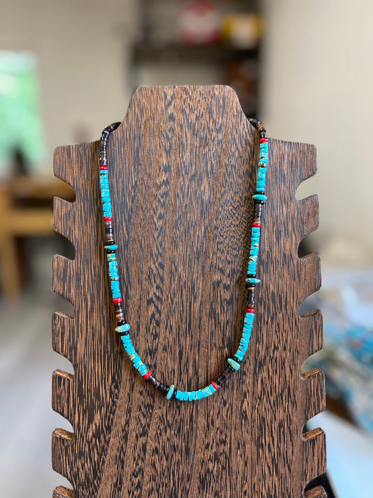 Shell Coral and Turquoise Necklace - 20"
