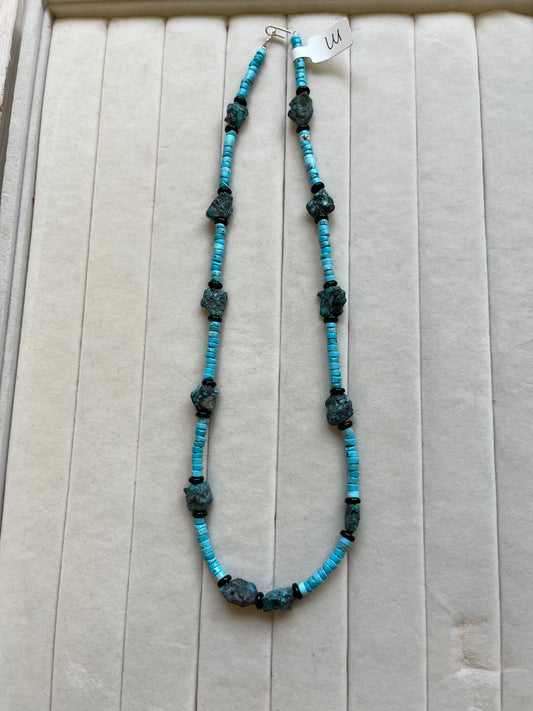 Turquoise and Black Agate Necklace - 20"