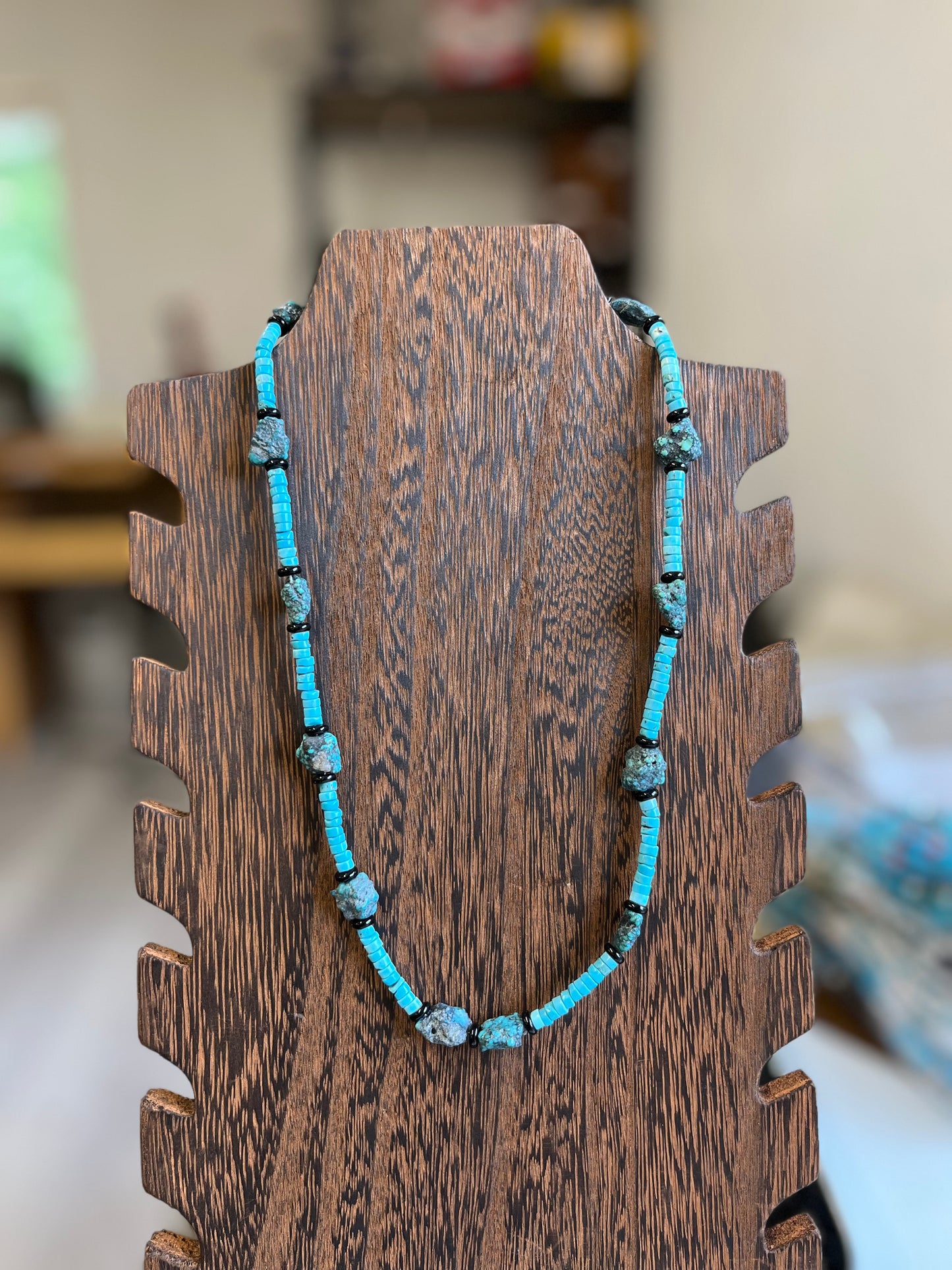 Turquoise and Black Agate Necklace - 20"