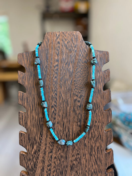 Turquoise and Black Agate Necklace - 20"