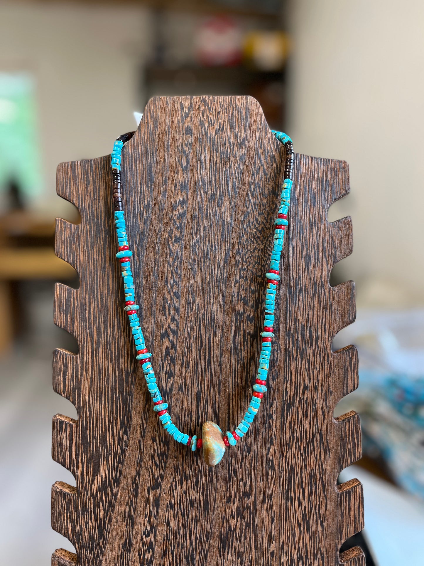 Turquoise, Coral, and Shell Necklace - 20"