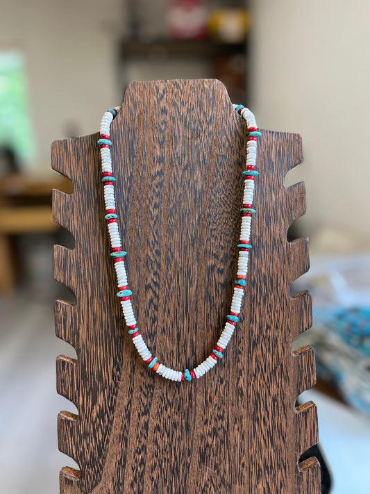 White Buffalo Coral and Turquoise Chip Necklace - 20"
