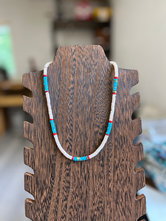Pink Conch Coral and Turquoise Necklace - 17"