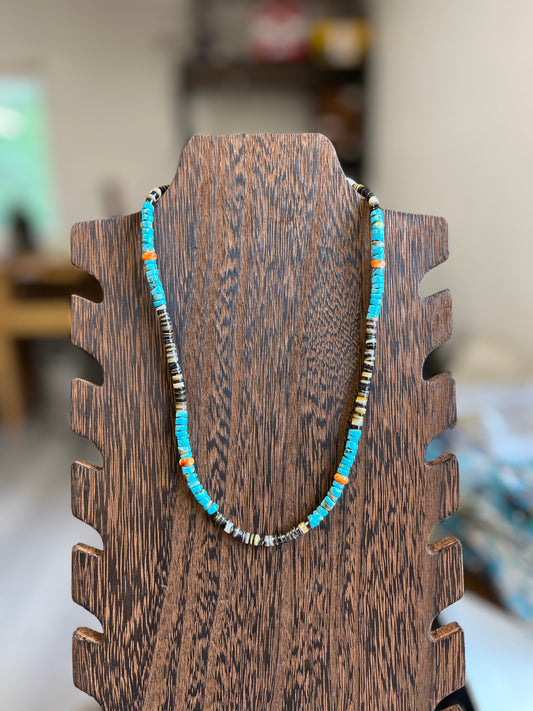 Shell, Turquoise, and Spiny Oyster Necklace - 18"